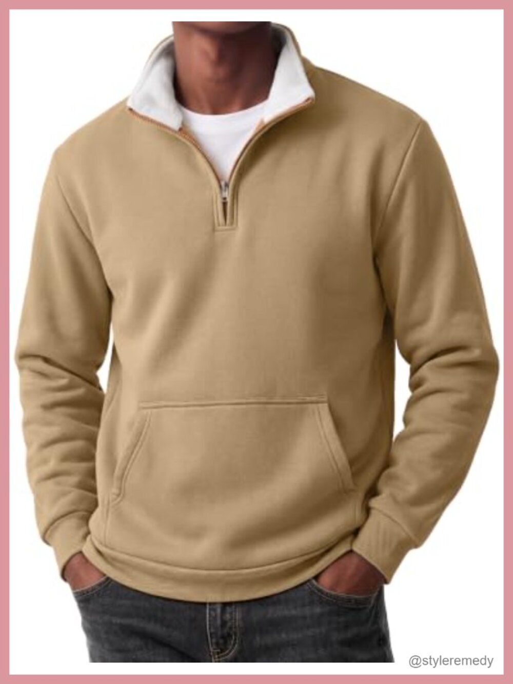 Men's Quarter-Zip Fleece Pullover Sweatshirt Kangaroo Pocket